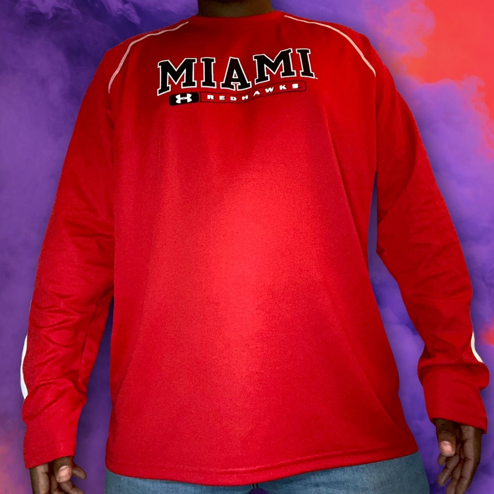 Mens Under Armour Heat Gear Miami University RedHawks Loose Fit T Shirt Size 2XL